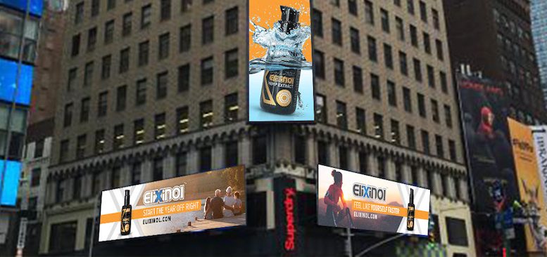 画像エリクシノール他、ヘンプ関連企業がタイムズスクエアに広告を掲載。